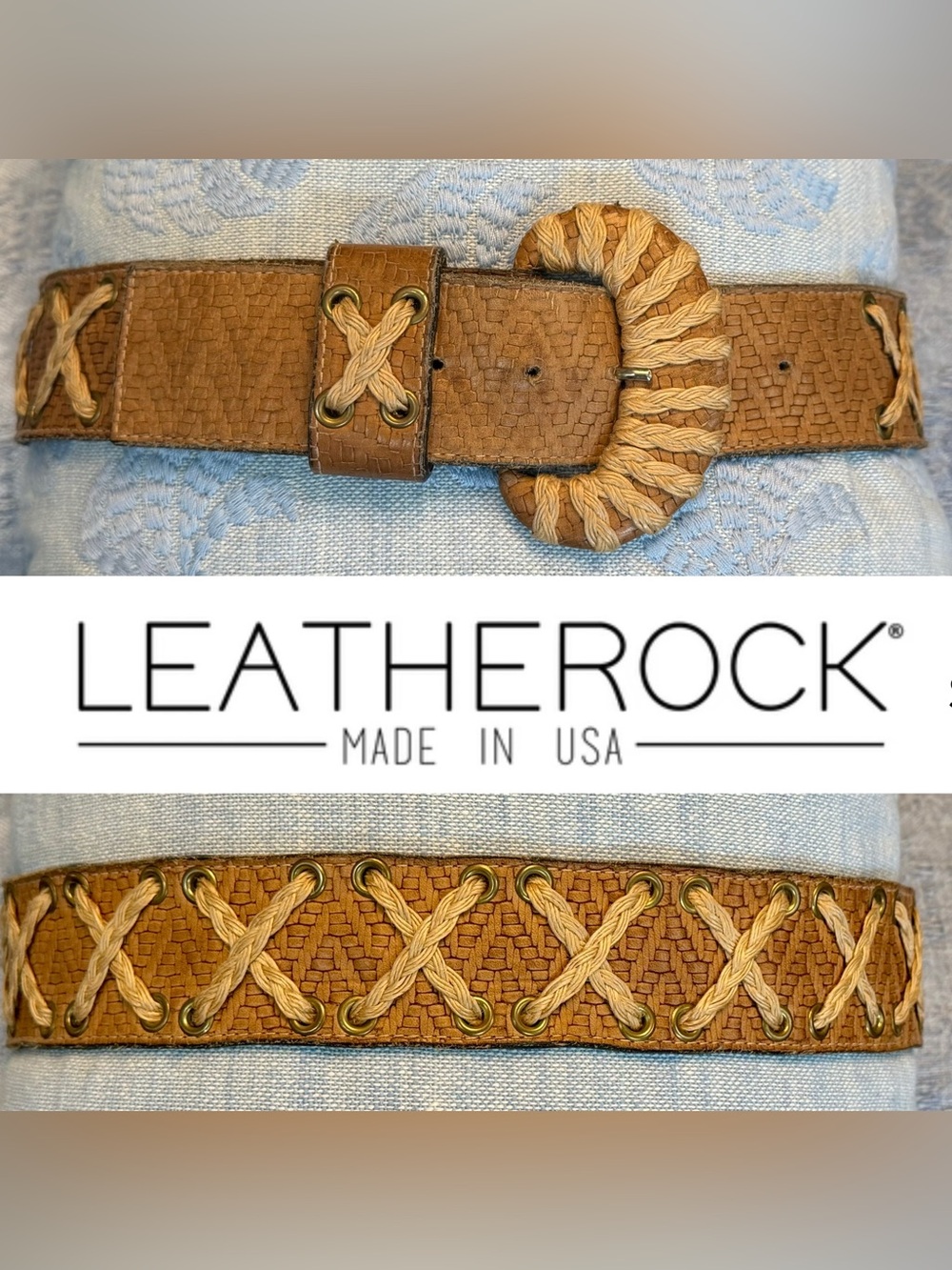 LEATHEROCK Tan Woven Leather Belt